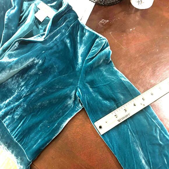 Moon Blazer Womens S Turquoise 100% Silk Velvet Tie Front Formal Blazer - Picture 8 of 12